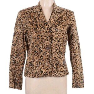 MULTIPLES Women Gold Animal  Print Embroidered Blazer Suit Jacket Size M